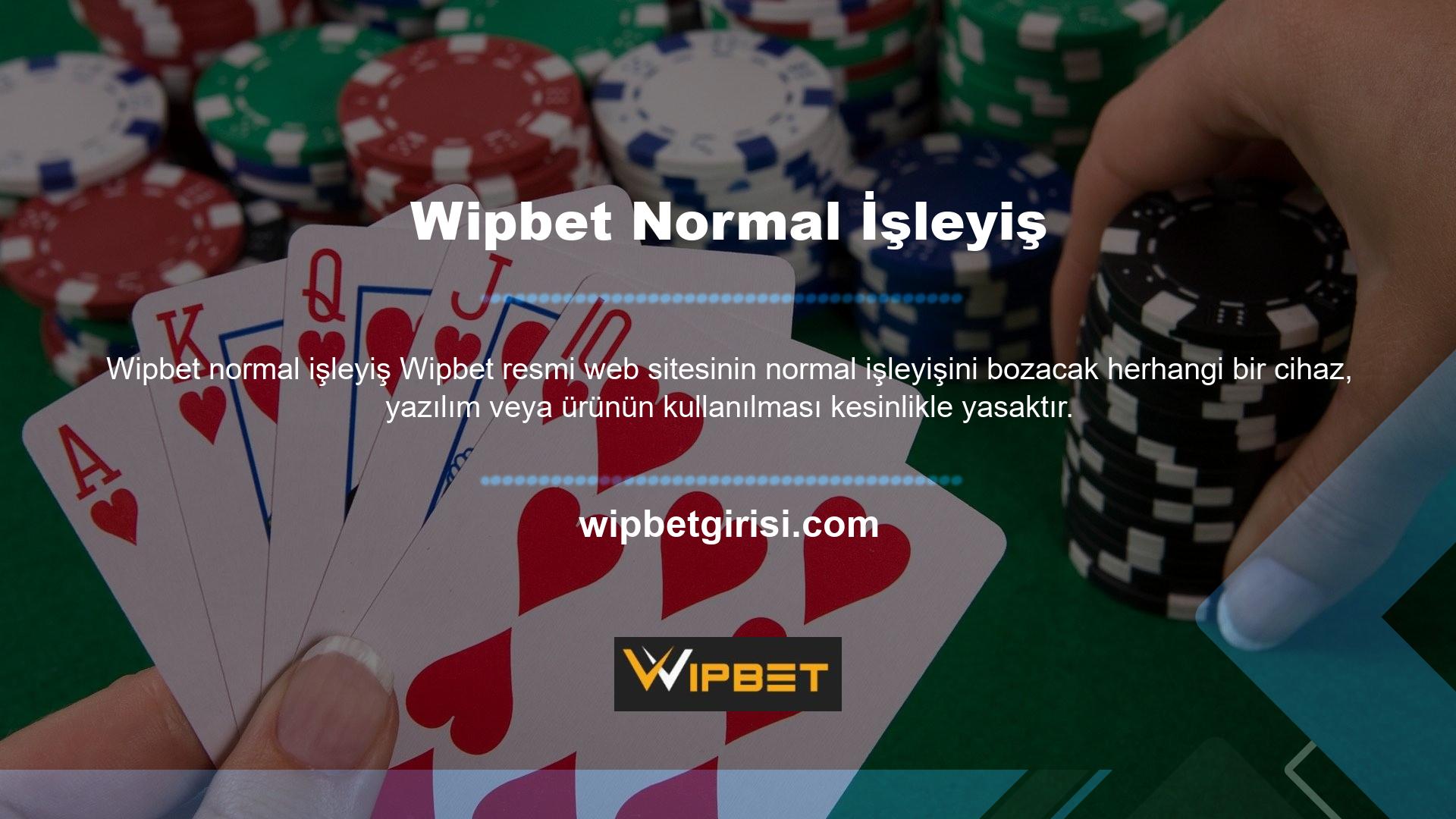 Wipbet bahis sitesi, çevrimiçi casinoyla ilgili genel kuralları ve düzenlemeleri ve bahisçilerin çeşitli şans oyunlarına katılmak için yapabilecekleri eylemleri özetlemektedir